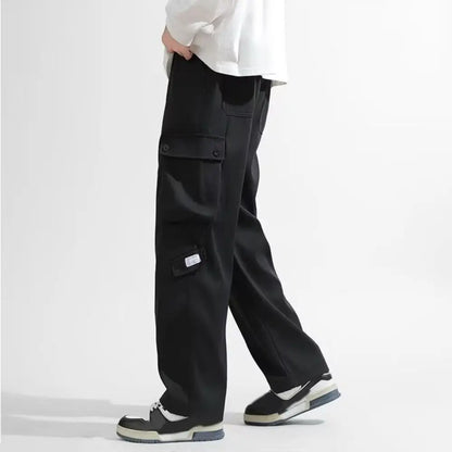 Hip Hop Pants Drawstring Wide Leg Sweatpants Y2K Oversized Baggy Cargo Pants Multi-pockets Loose Men Joggers Trousers Sports