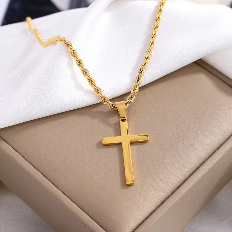 GANEMLY 316L Stainless Steel Casting Metal Cross Pendant Necklace For Men Women Punk Hip Hop Chain Collar Jewelry Waterproof
