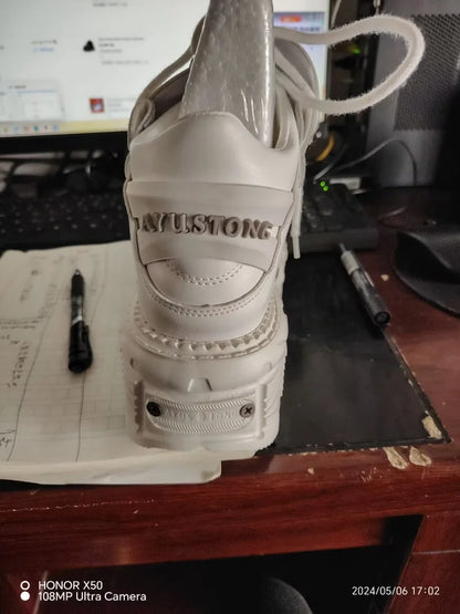 2025 Cyberpunk Heavy Metal Women's Small Height Increasing Lace-up Men Tabby Dark Goth Rock Platform Shoes 8cm