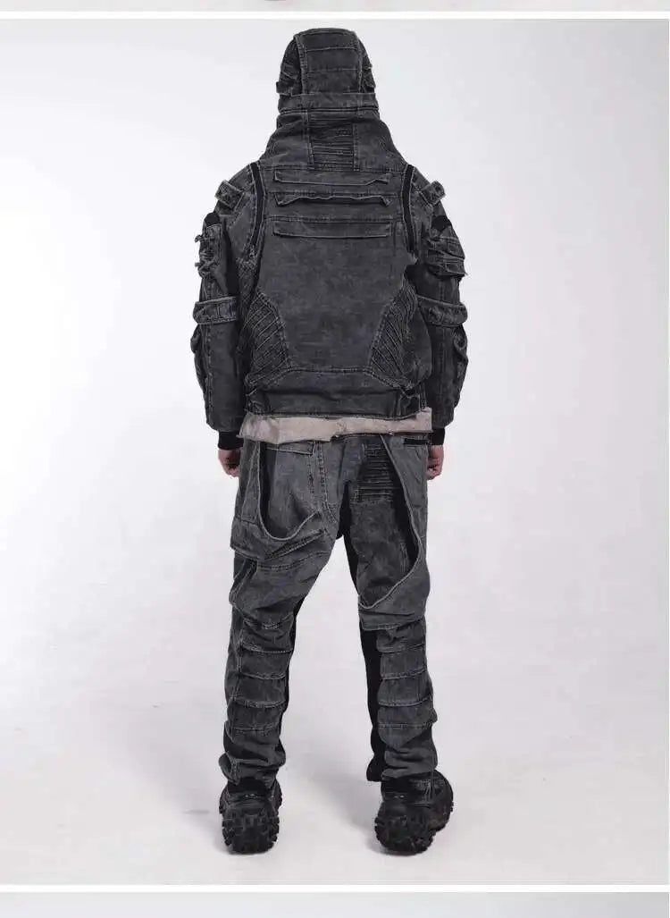 HKSH Autumn Winter Men's Tide Punk Dark Deconstruction Vintage 3D Pockets Techwear High Sense Hooded Cotton Padded Jacket HK3329