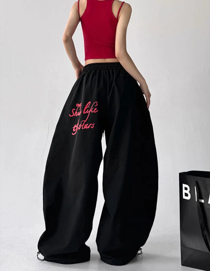 Jazz Dance Black Pants Women High Waisted Harajuku Y2K American Trousers Street Embroidered Vintage Solid Lazy Hiphop Pants