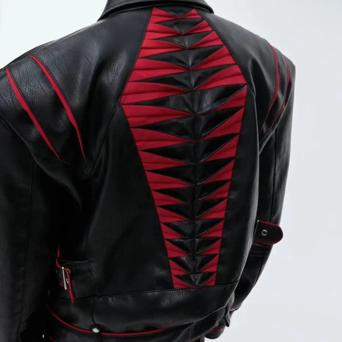 Niche Deconstruction Design Short PU Leather Clothing Heavy Industry Stitching Advanced Motorcycle Jacket