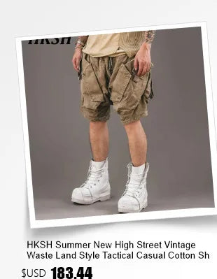 HKSH Spring Autumn New Men's Tide Punk Splice Jackets Split Burr Washed Retro Waste Land Chic Coat Dark Cotton Streetwear HK2418