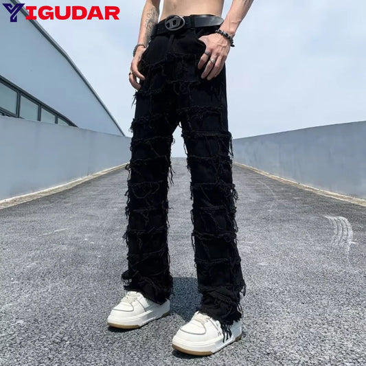 2023 men jeans Pants Hole Ripped Hip Hop Straight Vintage Denim Trousers hip-hop Retro Washed Straight Men pants y2k jeans