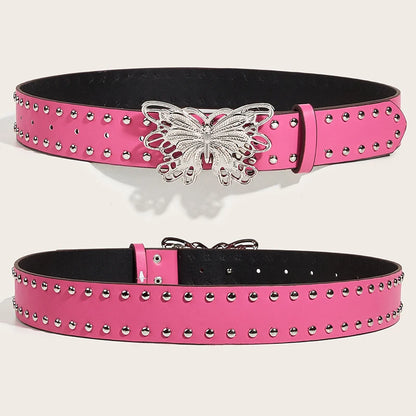 Retro Punk Style Rivet Belt For Women Girls Trendy Personality Butterfly Buckle Wide Belt Luxury Fashion Waistband Jeans Belt