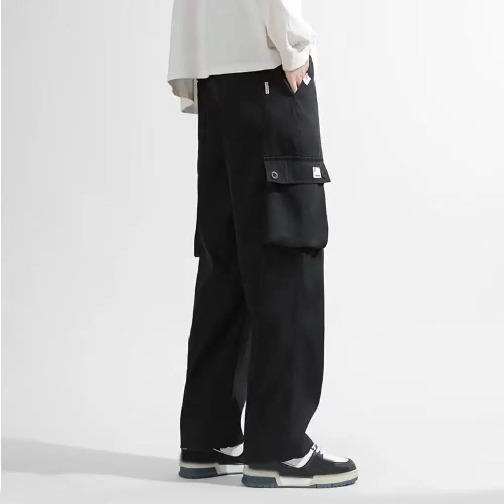 Hip Hop Pants Drawstring Wide Leg Sweatpants Y2K Oversized Baggy Cargo Pants Multi-pockets Loose Men Joggers Trousers Sports