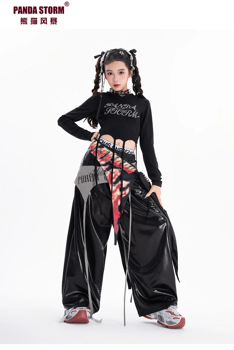 Fashion Girls Hip Hop Dance Clothing Long Sleeves Tops Baggy Pants Kids Jazz Kpop Performance Costume Street Dance Wear BL17513