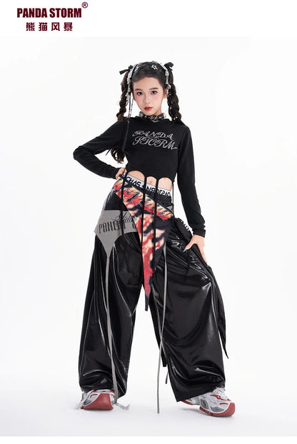 Fashion Girls Hip Hop Dance Clothing Long Sleeves Tops Baggy Pants Kids Jazz Kpop Performance Costume Street Dance Wear BL17513