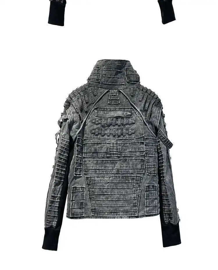 HKSH Spring Autumn Men Punk Waste Land Pleated Asymmetric Loop Vintage Washed Cotton Jacket Techwear Dark Motorcycle Coat HK4372