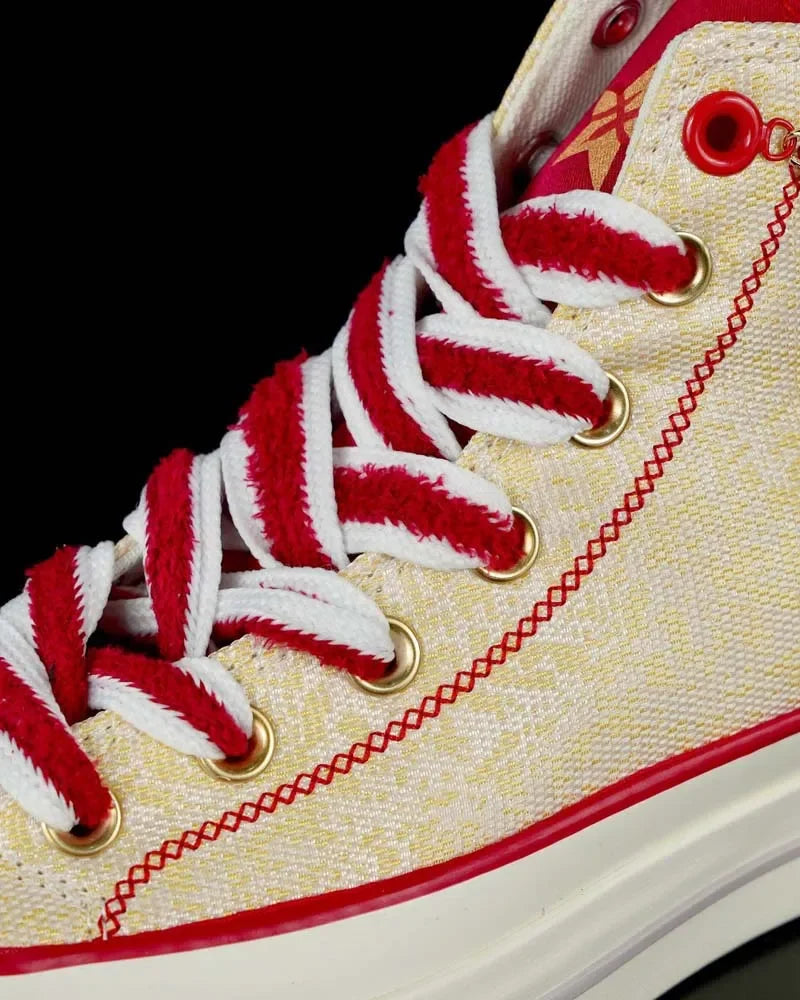 2025 New Thick Bottom High Top Couple Shoes Yellow And Red Men's And Women's Canvas Shoes Rubber Sole Spring Autumn Season