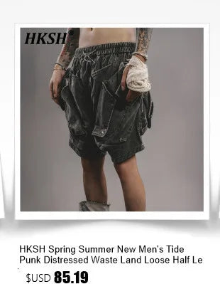 HKSH Spring Autumn Men Punk Waste Land Pleated Asymmetric Loop Vintage Washed Cotton Jacket Techwear Dark Motorcycle Coat HK4372