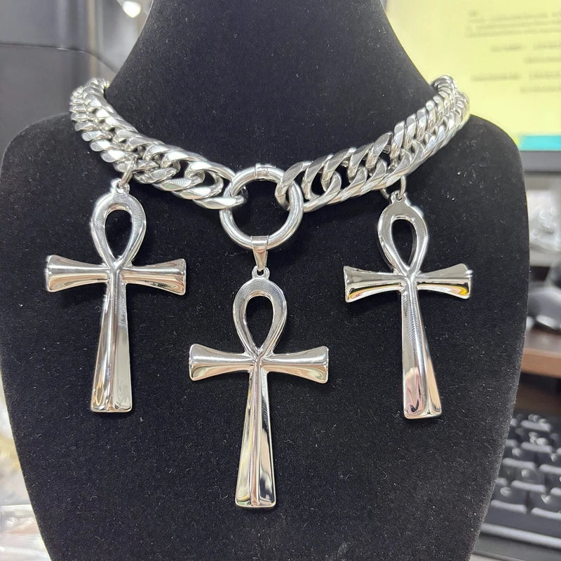 KALEN Personalized Cross Pendant Necklace Men's Women's Choker 13mm Chunky Shiny Stainless Steel Jewelry Street Accessories