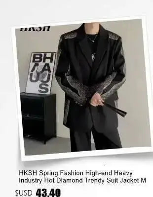 HKSH Spring Autumn New Men's Tide Punk Splice Jackets Split Burr Washed Retro Waste Land Chic Coat Dark Cotton Streetwear HK2418