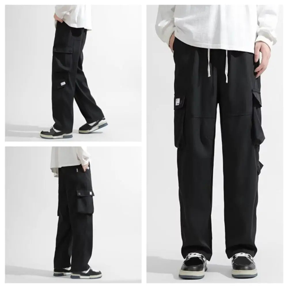 Hip Hop Pants Drawstring Wide Leg Sweatpants Y2K Oversized Baggy Cargo Pants Multi-pockets Loose Men Joggers Trousers Sports