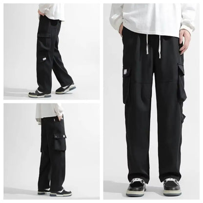 Hip Hop Pants Drawstring Wide Leg Sweatpants Y2K Oversized Baggy Cargo Pants Multi-pockets Loose Men Joggers Trousers Sports