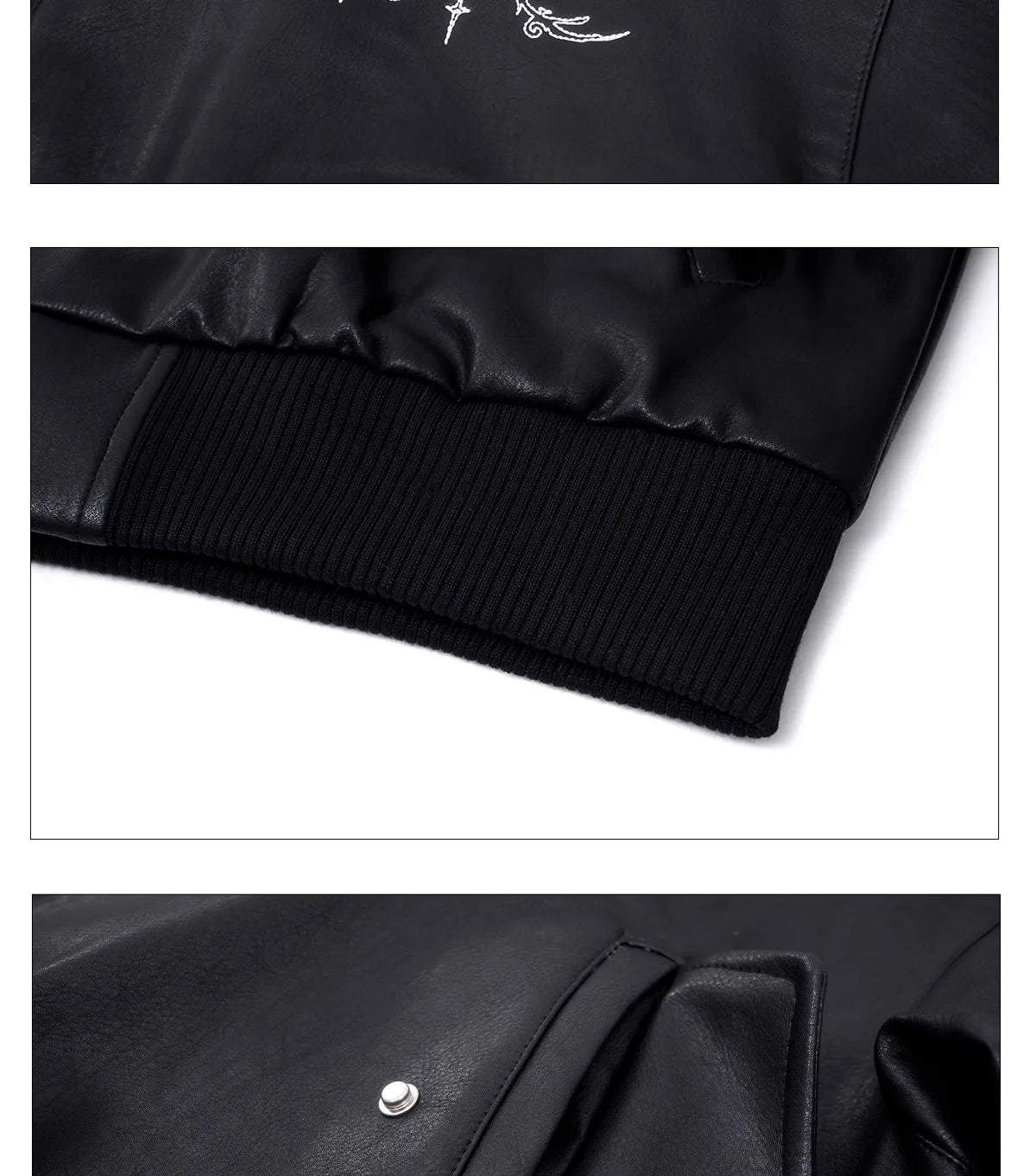 Motorcycle Style Black Short PU Leather Jacket Metal Letter Embroidered Leather Coat Men