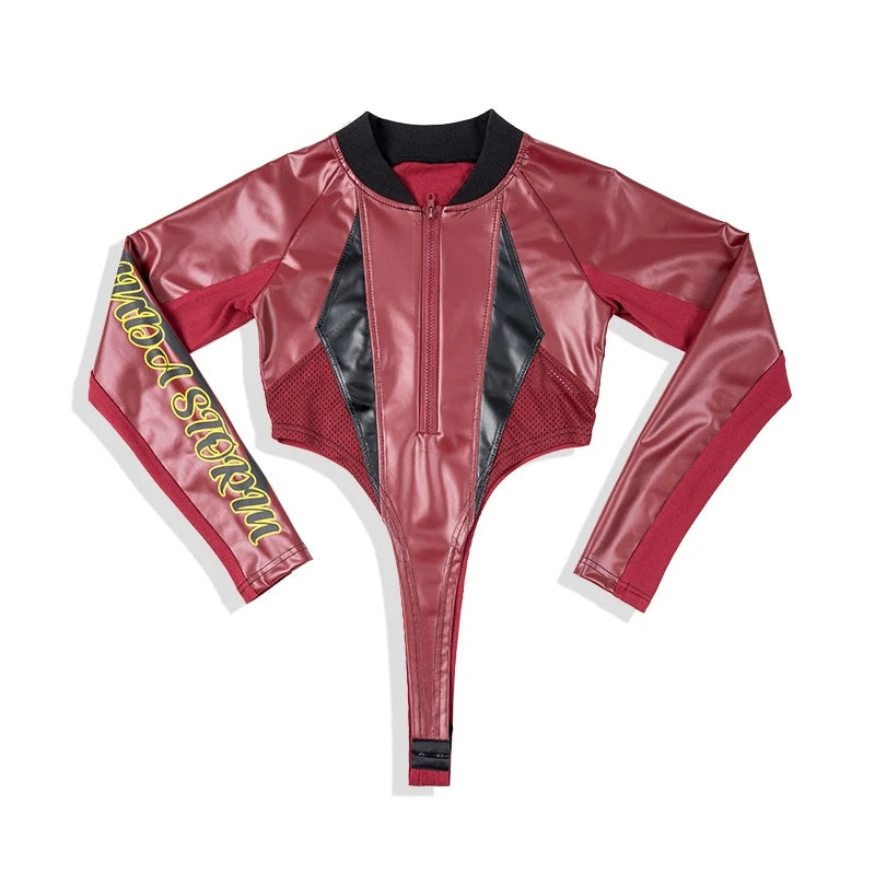 2025 Fashion Girls Jazz Dance Clothes Leather Tops Trousers Red Performance Suit Hip Hop Dance Costume Kids Stage Wear  BL18021