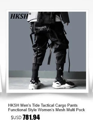 HKSH Spring Autumn New Men's Tide Punk Splice Jackets Split Burr Washed Retro Waste Land Chic Coat Dark Cotton Streetwear HK2418