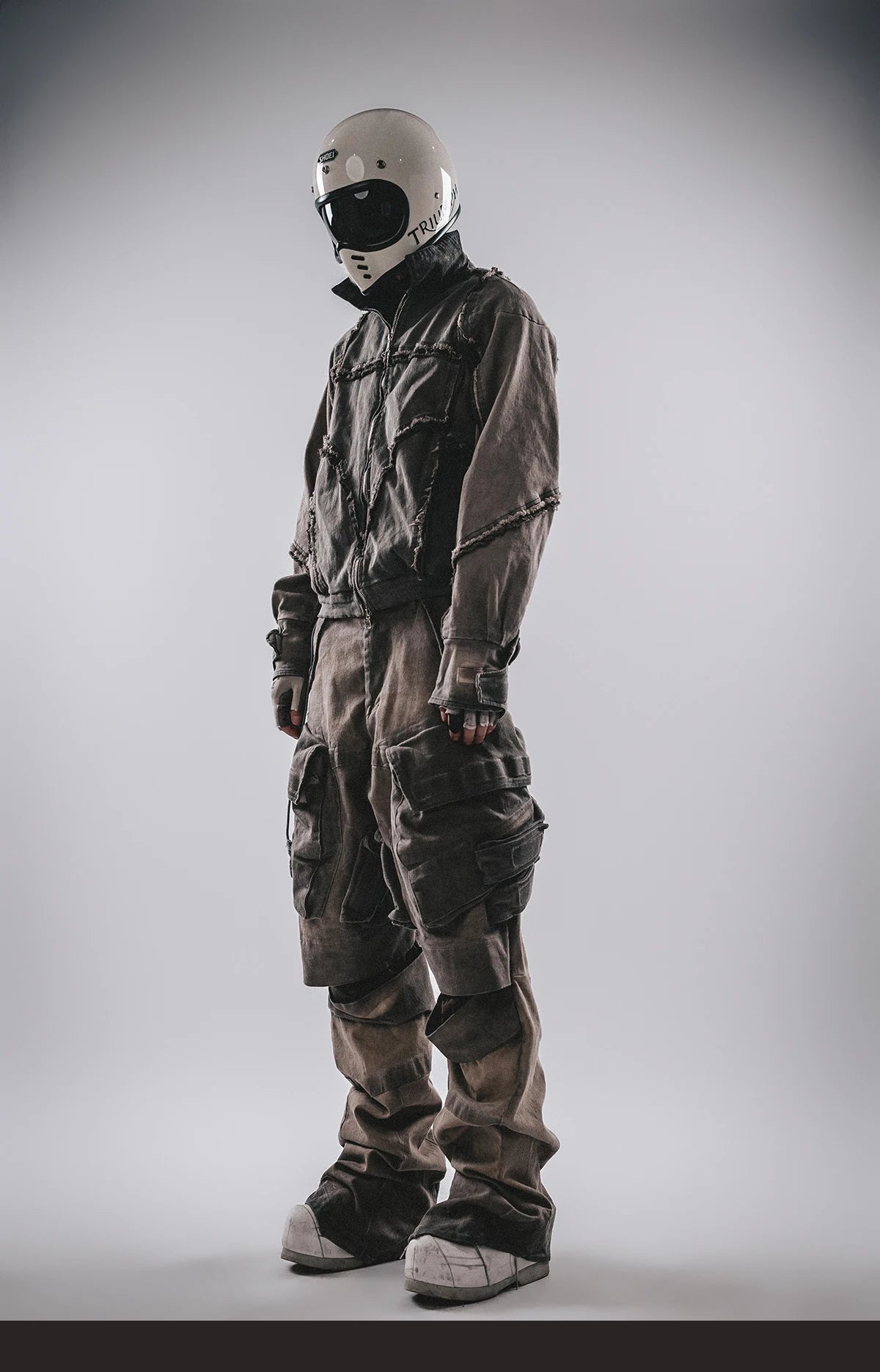 Waste Soil Style Washed Frayed Rough Edge Short Jacket Men Profile Distressed Flip Collar Coat