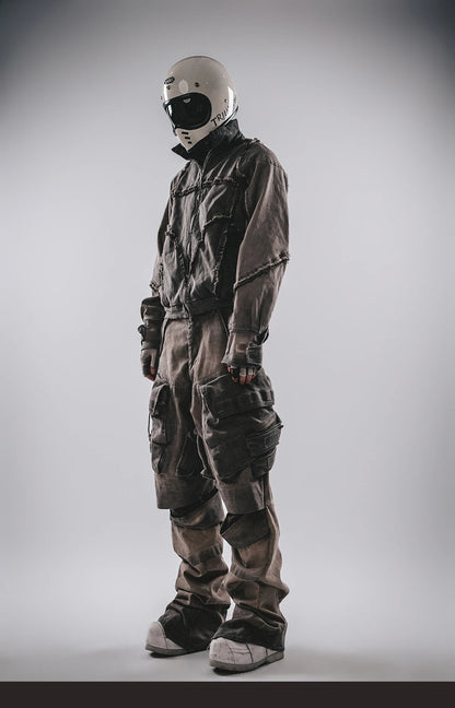 Waste Soil Style Washed Frayed Rough Edge Short Jacket Men Profile Distressed Flip Collar Coat