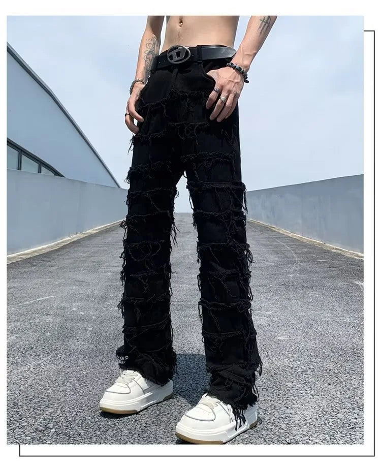 2023 men jeans Pants Hole Ripped Hip Hop Straight Vintage Denim Trousers hip-hop Retro Washed Straight Men pants y2k jeans
