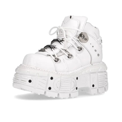 Fashion Women Motorcycle Boots Punk Thick Heel Height 8CM Flat Platform Goth Ankle Rock Boots Metal Decor Casual Sneakers