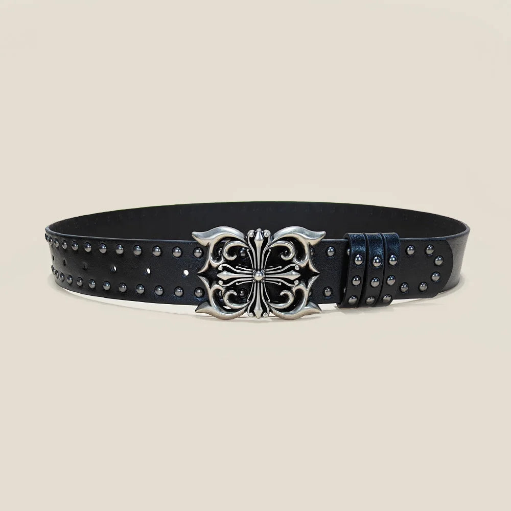 Unisex Jeans Belt Female Punk 3.8cm Wide Belts For Women Plus Size Luxury Designer Cross Men's belt Gothic Rivet Waistband Male