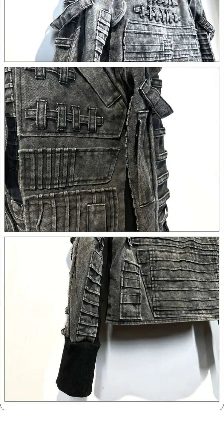 HKSH Spring Autumn Men Punk Waste Land Pleated Asymmetric Loop Vintage Washed Cotton Jacket Techwear Dark Motorcycle Coat HK4372