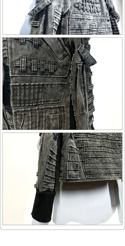 HKSH Spring Autumn Men Punk Waste Land Pleated Asymmetric Loop Vintage Washed Cotton Jacket Techwear Dark Motorcycle Coat HK4372