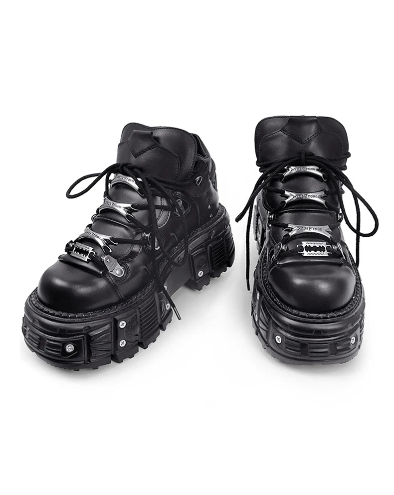 New Women Shoes Punk Style Lace-up Heel Height 6CM Platform Shoes Woman Gothic Ankle Rock Boots Metal Decor Woman Sneakers