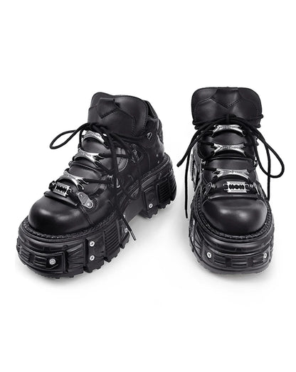 New Women Shoes Punk Style Lace-up Heel Height 6CM Platform Shoes Woman Gothic Ankle Rock Boots Metal Decor Woman Sneakers