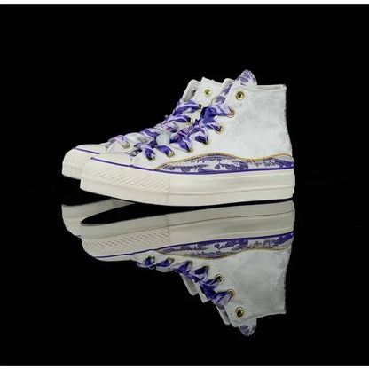 2025 New Thick Bottom High Top Couple Shoes Yellow And Red Men's And Women's Canvas Shoes Rubber Sole Spring Autumn Season