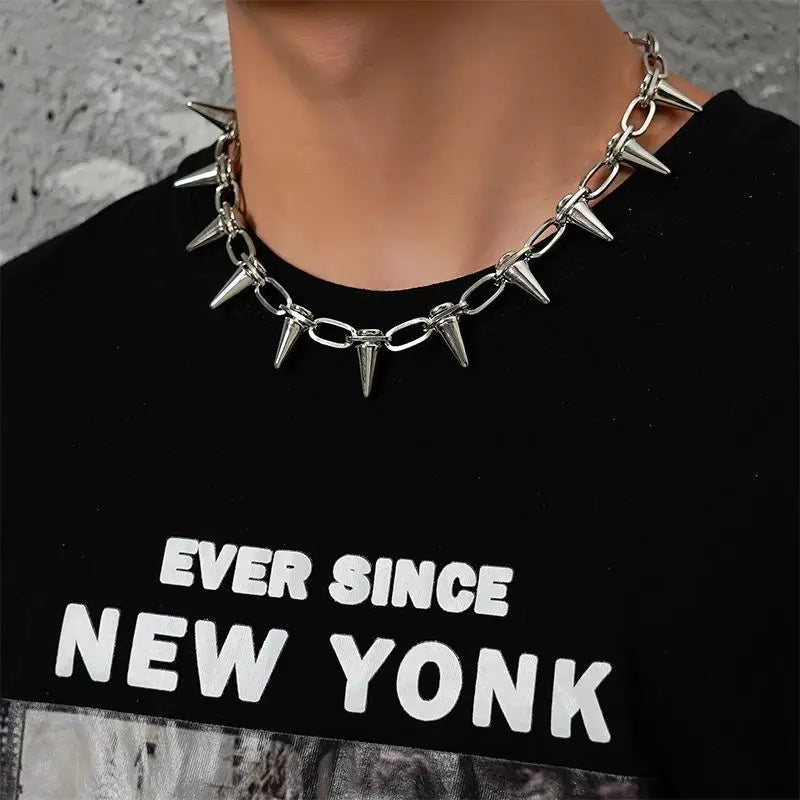 Hip Hop Black Alloy Rivet Men Necklace Punk Metal Choker Neogoth Fashion Jewelry Trendy Accessories