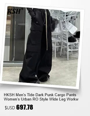 HKSH Spring Autumn New Men's Tide Punk Splice Jackets Split Burr Washed Retro Waste Land Chic Coat Dark Cotton Streetwear HK2418