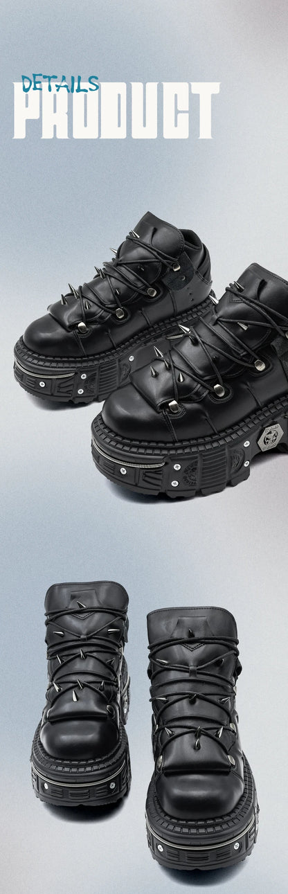 New Punk Style Women Shoes Lace-up Heel Height 6CM Platform Shoes Woman Gothic Ankle Rock Boots Metal Decor Woman Sneakers