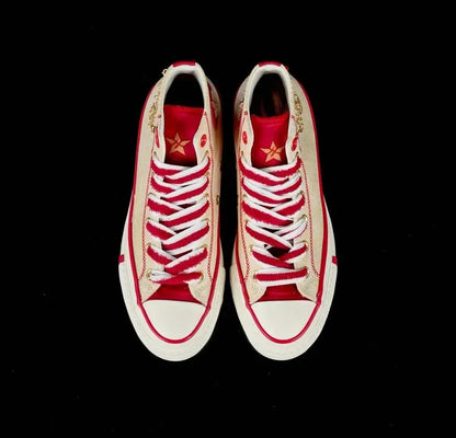 2025 New Thick Bottom High Top Couple Shoes Yellow And Red Men's And Women's Canvas Shoes Rubber Sole Spring Autumn Season