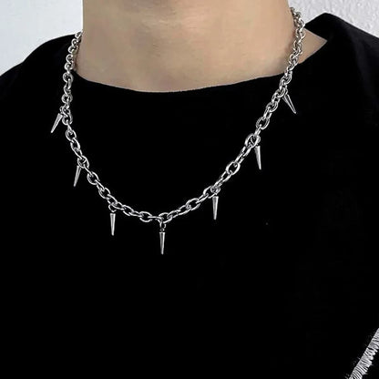 Men Punk Style Rivet Tassel Necklace Hip Hop Women Fashion Geometric Titanium Steel Chain Necklace