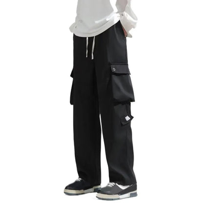 Hip Hop Pants Drawstring Wide Leg Sweatpants Y2K Oversized Baggy Cargo Pants Multi-pockets Loose Men Joggers Trousers Sports