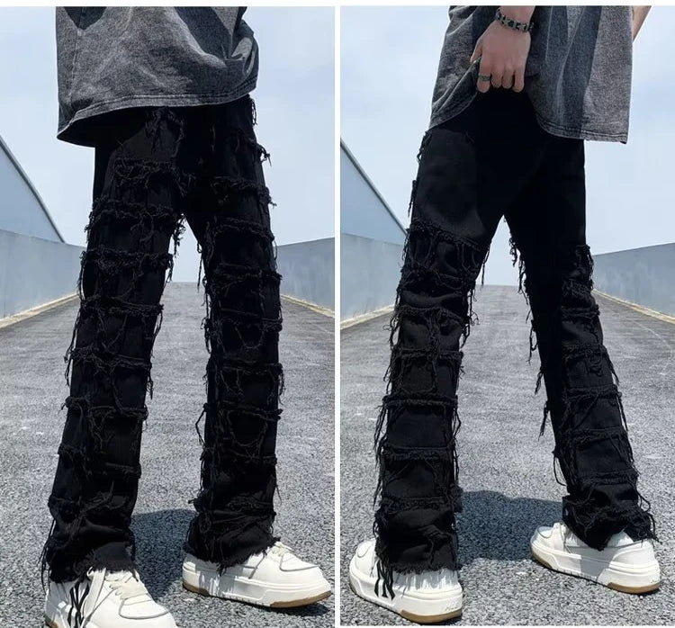 2023 men jeans Pants Hole Ripped Hip Hop Straight Vintage Denim Trousers hip-hop Retro Washed Straight Men pants y2k jeans
