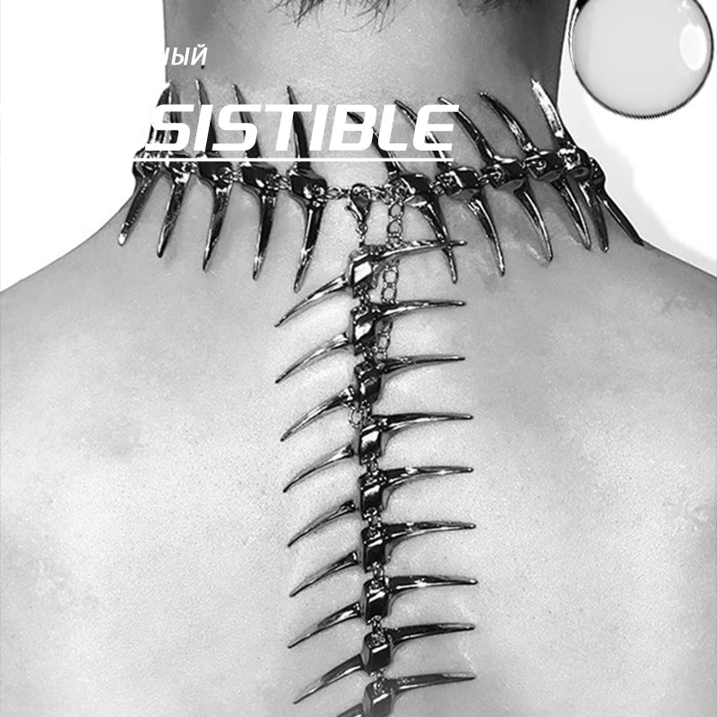 The Fishbone Shackle Necklace In A Punk And Cold Style, Made Of Copper Alloy, Is A Neutral Carnival Jewelry Accessory