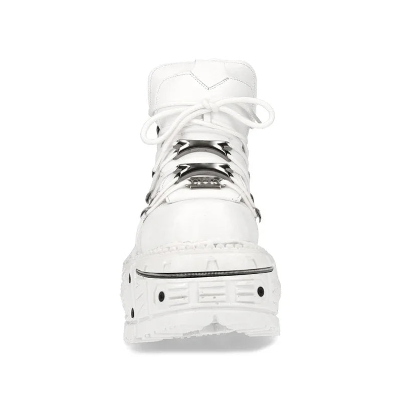 Fashion Women Motorcycle Boots Punk Thick Heel Height 8CM Flat Platform Goth Ankle Rock Boots Metal Decor Casual Sneakers