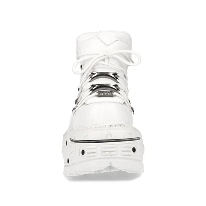 Fashion Women Motorcycle Boots Punk Thick Heel Height 8CM Flat Platform Goth Ankle Rock Boots Metal Decor Casual Sneakers