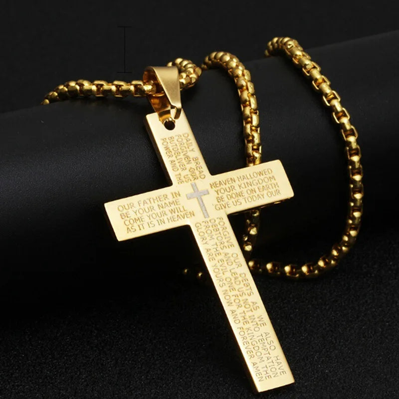 GANEMLY 316L Stainless Steel Casting Metal Cross Pendant Necklace For Men Women Punk Hip Hop Chain Collar Jewelry Waterproof