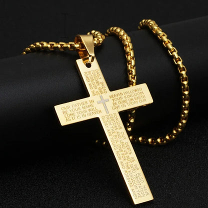 GANEMLY 316L Stainless Steel Casting Metal Cross Pendant Necklace For Men Women Punk Hip Hop Chain Collar Jewelry Waterproof