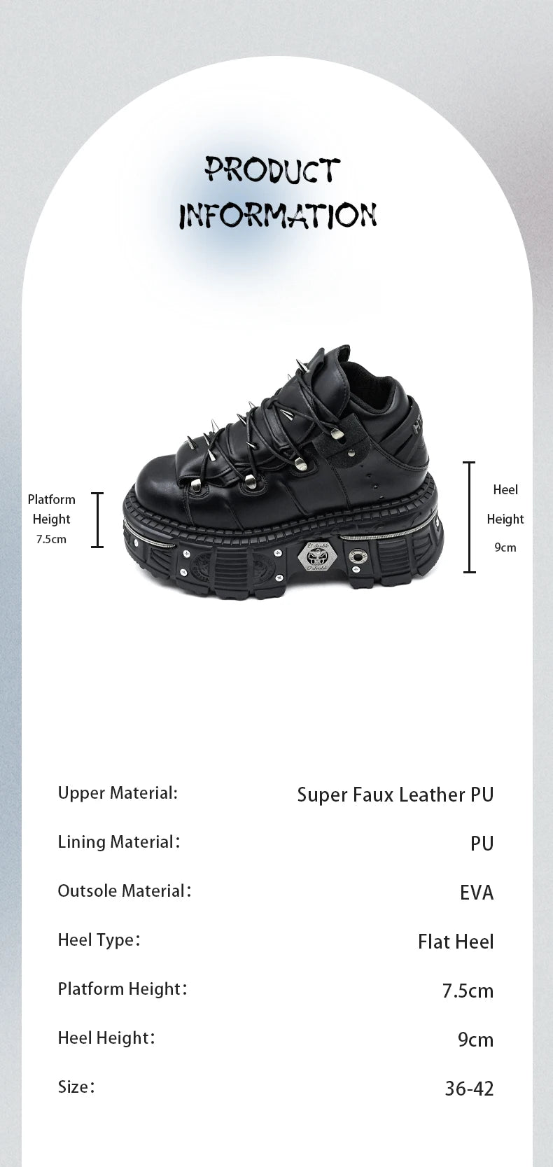 New Punk Style Women Shoes Lace-up Heel Height 6CM Platform Shoes Woman Gothic Ankle Rock Boots Metal Decor Woman Sneakers