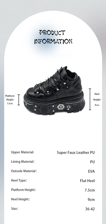 New Punk Style Women Shoes Lace-up Heel Height 6CM Platform Shoes Woman Gothic Ankle Rock Boots Metal Decor Woman Sneakers