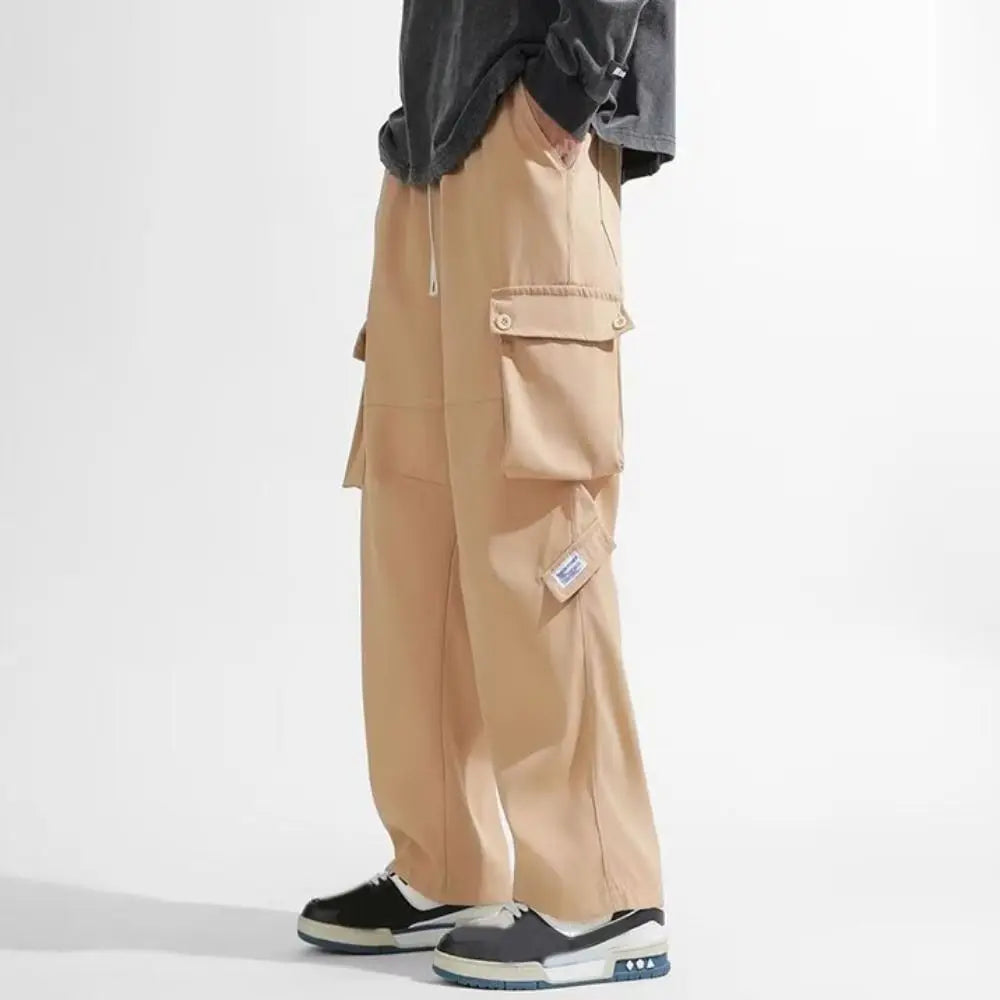 Hip Hop Pants Drawstring Wide Leg Sweatpants Y2K Oversized Baggy Cargo Pants Multi-pockets Loose Men Joggers Trousers Sports