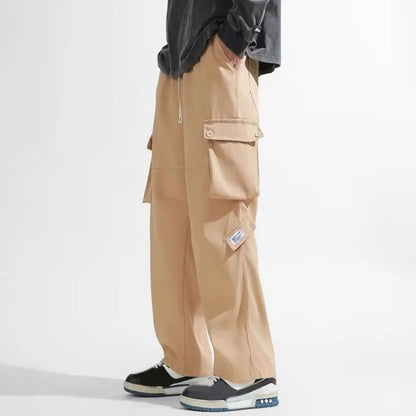Hip Hop Pants Drawstring Wide Leg Sweatpants Y2K Oversized Baggy Cargo Pants Multi-pockets Loose Men Joggers Trousers Sports