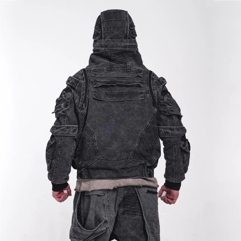 HKSH Autumn Winter Men's Tide Punk Dark Deconstruction Vintage 3D Pockets Techwear High Sense Hooded Cotton Padded Jacket HK3329