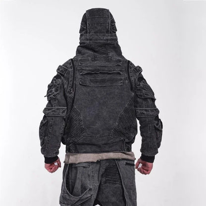 HKSH Autumn Winter Men's Tide Punk Dark Deconstruction Vintage 3D Pockets Techwear High Sense Hooded Cotton Padded Jacket HK3329